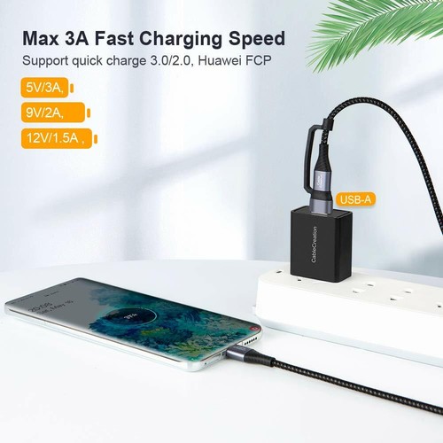 CableCreation 2 in 1 USB C to USB C/ Type A 6.6 ft 60W PD 3A Fast Braided Cable - Picture 7 of 10