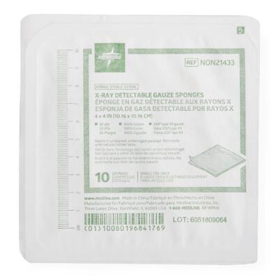 Sterile 100% Cotton X-Ray Detectable Gauze Sponges, 4'' x 4'' 32 Ply, Case