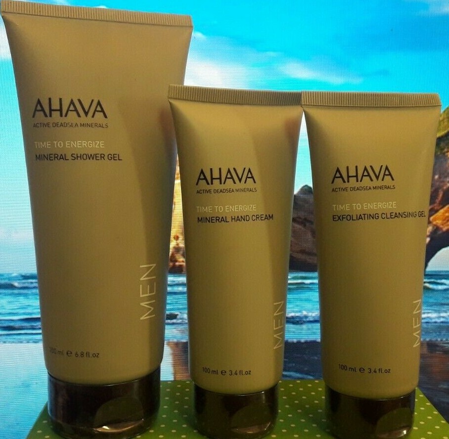 Ahava Time to Energize Hand Cream, Shower and Cleansing Gel Men Set  SEALED
