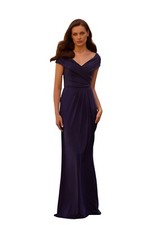 La Femme Ruched Off The Shoulder Jersey Column Gown Navy Blue Womens Size 16