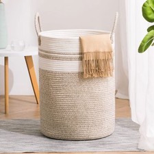 Woven Rope Laundry Hamper Basket, 58L Tall Laundry Basket for Blanket Organiz...
