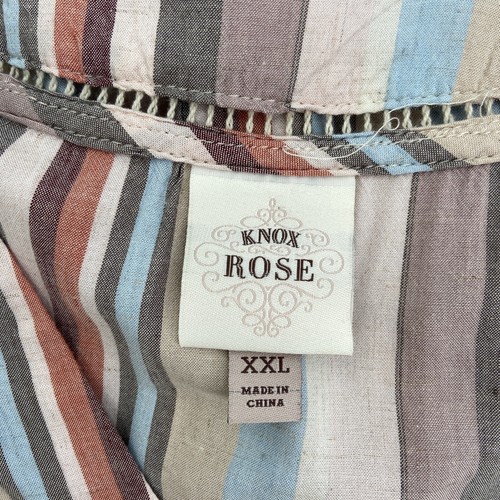 Knox Rose XXL 2XL Dress Boho Flowy Short Pastel Stripe 3/4 Sleeve Linen Blend - Picture 4 of 6