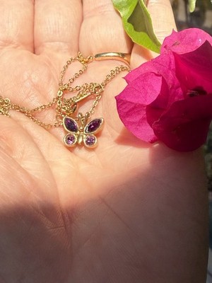 Vintage 1990 Avon Fluttering Facets Necklace with Simulated Amethyst Gold Tone