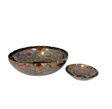 Handcrafted Metal Serving Bowl Set – Fire Patina Finish – Large & Small Pair