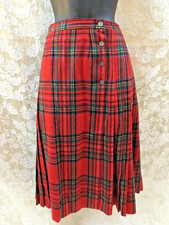 Vintage Pleated Skirt 24X28.8 Red Manson Tartan Plaid Wool Academia button wrap