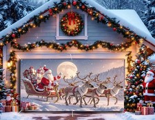 Santa Reindeer Moon Festive Garage Door Cover Door Banner Holiday Backdrop