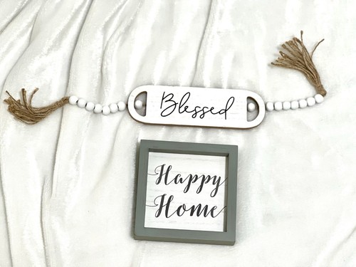 Happy Home Tiered Tray Decor - Farmhouse Style Rustic Table Decor