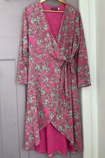 Mint Velvet True Wrap Dress Size 16 Pink Grey Floral Midi Long Sleeves