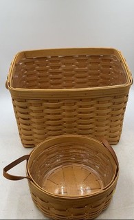 Longaberger Brown Wood Open Traditional Magazine & Darning Basket Set Lot Of 2