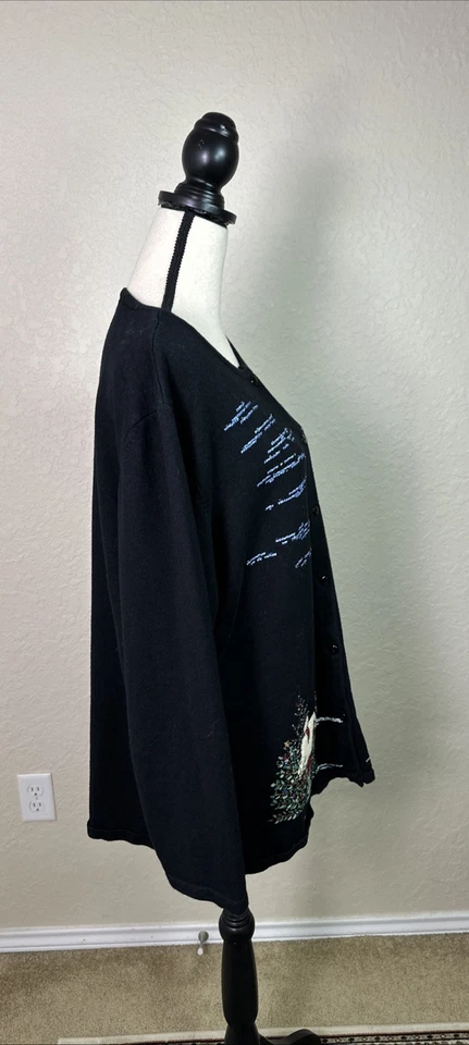 The Quacker Factory Black Christmas Cottage Cardigan Sweater Size 2X - Image 4 of 4