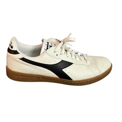 Diadora Men's White Black Leather Gum Sole Lace Up Low Top Sneakers Size 11.5