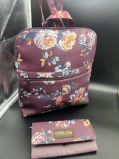 Matilda Jane Moments With You Plum Perfect Floral Backpack Purse and Wallet EUC