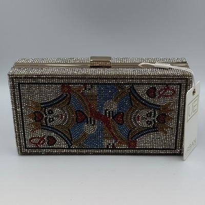 Urban Expressions Queen of Hearts Rhinestone Clutch Judith Vegan Silver NWT