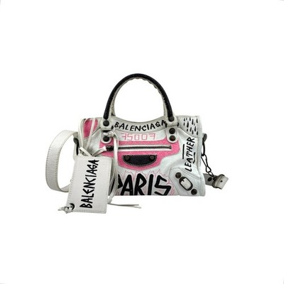 Balenciaga Agneau Graffiti All Over Classic Hardware Mini City White Multicolor