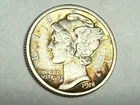 1918 MERCURY silver U.S. dime. VF-XF, old cleaning, has re-toned. #u1