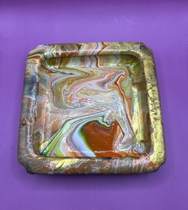HANDMADE RESIN ACRYLIC POUR TRINKET CATCHER/ASHTRAY - Gold Leaf Swirl Art Dish