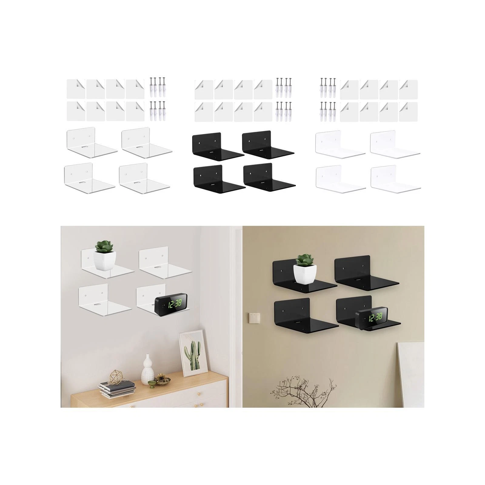4 Pieces Wall Mounted Shelves Kitchen Storage Acrylic Wall Decor Wall Mount