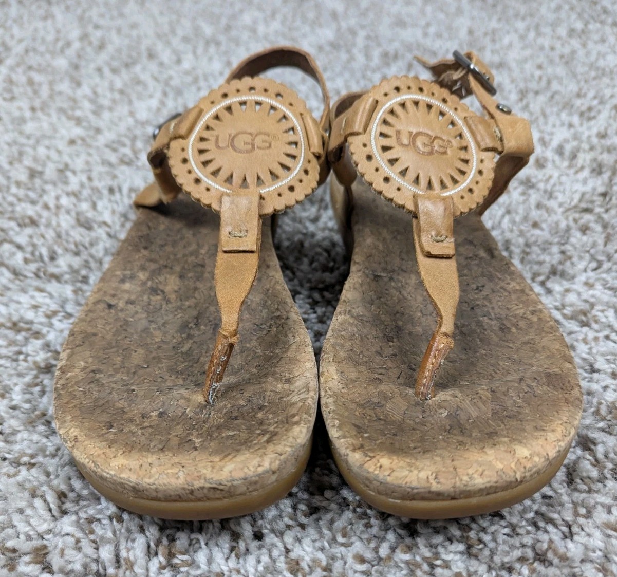 SAOLA Sandali UGG Ayden II donna taglia 8 marrone chiaro pelle marrone chiaro cinturino suola sughero