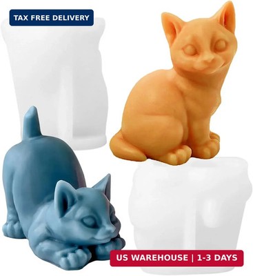 Wehous 2PCS Cat Silicone Molds, 3D Cat Animal Resin Candle Soap Molds, Cute Anim