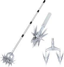 Rotary Cultivator, Adjustable Hand Tiller Garden Tool with Detachable Solid M...