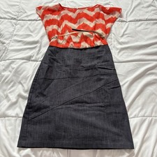 Dressbarn Womens Size 4 Denim Tiered Midi Dress Orange Jean Office Business City