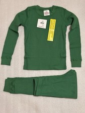 Hanna Andersson Cotton Kids Long Johns PJ Waffle Weave Green US 6-7 120cm NWT