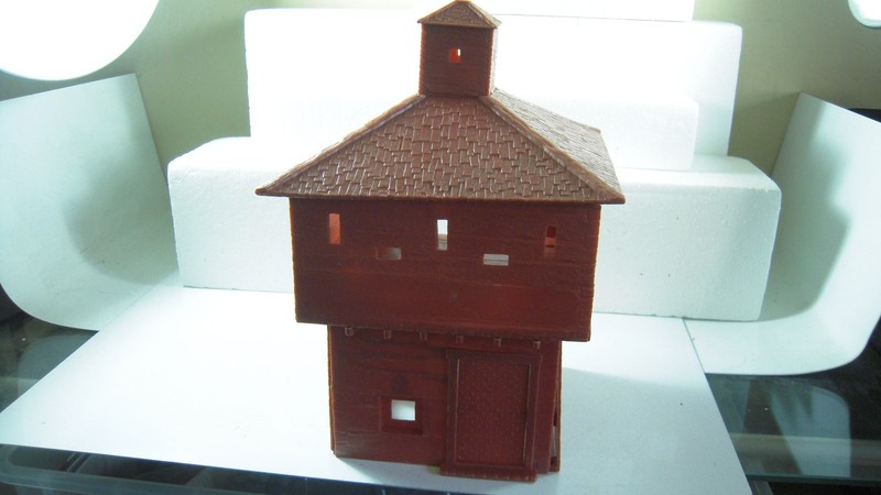 Marx 2 Story Blockhouse in RED BROWN with Attached Swinging Door