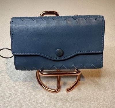 Authentic Bottega Veneta Intrecciato Key Case Leather Blue Made in Italy 6 Keys