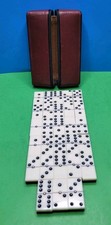 Vintage Double Six 28 Piece Domino Set - Half Black Half White In Travel Case
