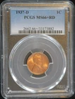 1937 D PCGS MS66+RD 💎GEM Lincoln Cent 🌟RED-GOLD Color🌟💎 Color (26-035)