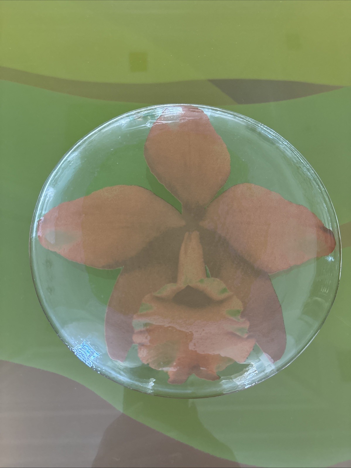 Annie Glass Plate 12"Orchid Sign Limited Edit Hand Signed, O'keffe Inspired USA