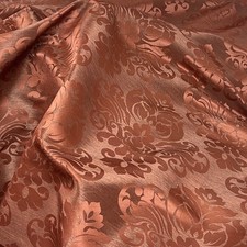 Damask Brocade Curtain Fabric Faux Silk Slub Upholstery Sofa Throws 54", Brown