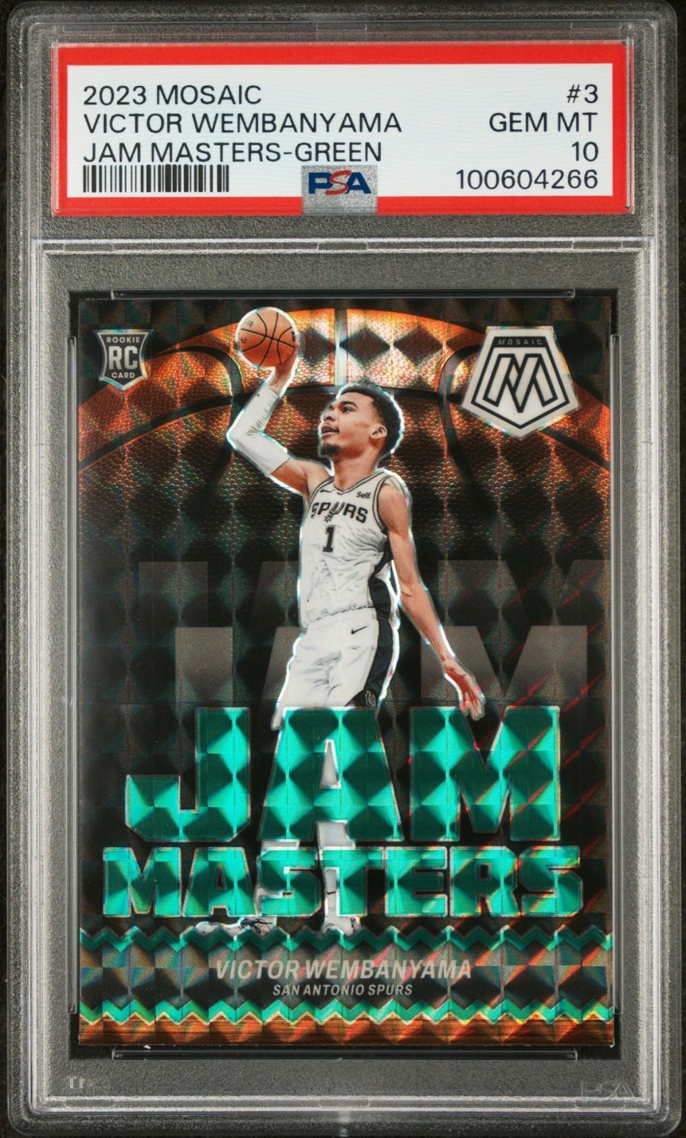 2023 Panini Mosaic Jam Masters #3 Victor Wembanyama Green Prizm Rookie PSA 10
