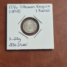 1 Kurus Coin Circa 1876 (AH 1293) Ottoman Empire .830 silver. Mint condition 