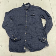 JACK JONES Shirt Mens Small Blue Geometric Long Sleeve Button Up Casual Woven