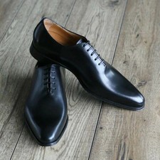 Custom Made Men's Black Color Leather Oxford Whole-Cut Lace Up Dress Formal Shoe