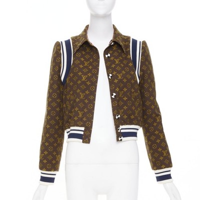 LOUIS VUITTON 2021 Reversible Monogram Cropped Varsity Knit outerwear FR36 S