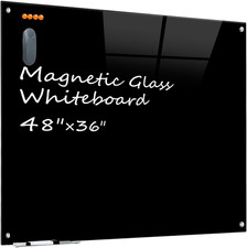 Black Glass Dry Erase Board - Magnetic Blackboard for Wall, 48"X36" Large Framel