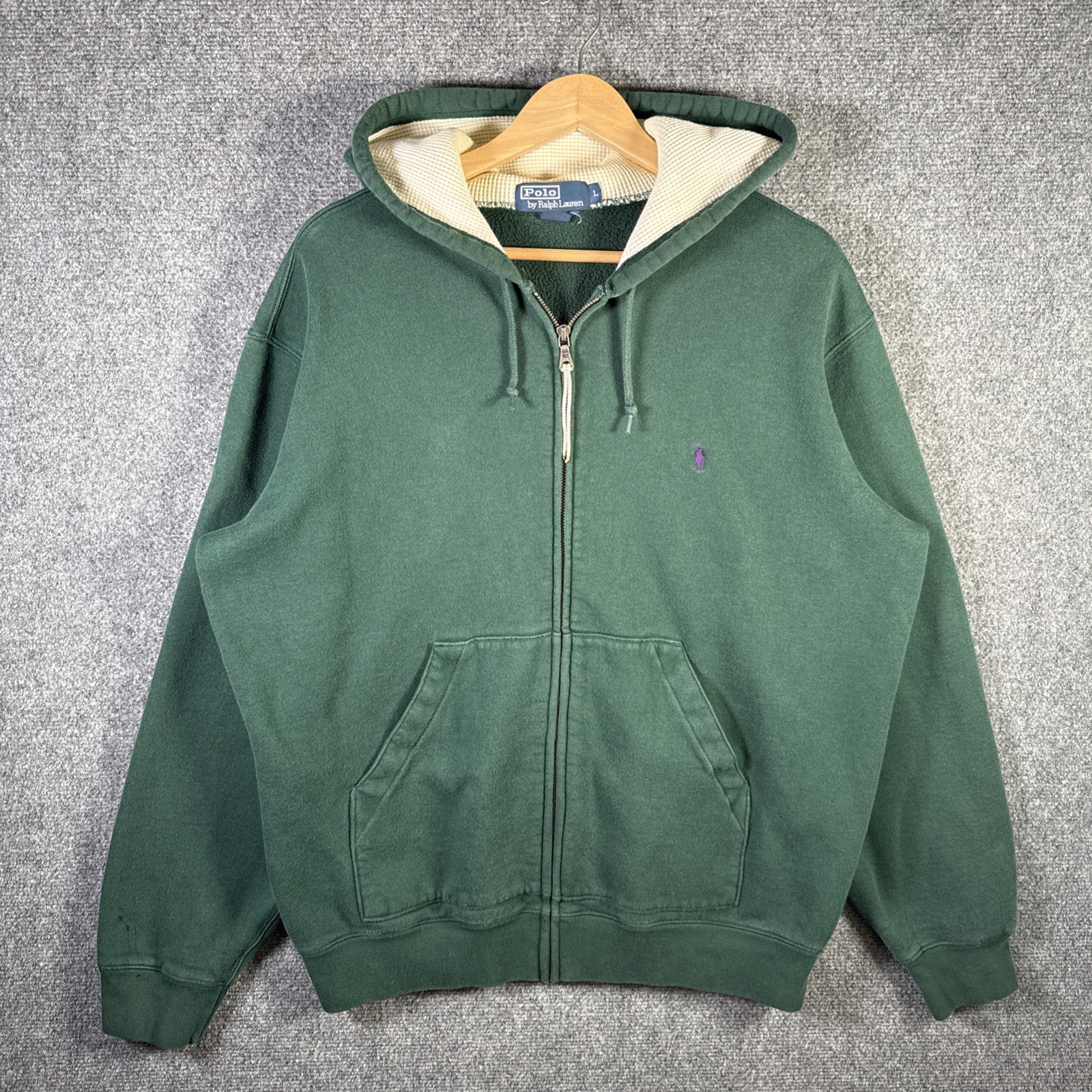 Vintage Polo Ralph Lauren Hoodie Adult Large Green 90s Zip Up Preppy Thermal