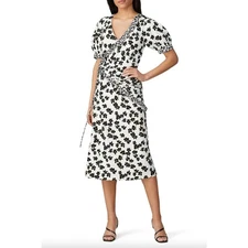 Love, Whit Floral Puff Sleeve Midi Black and White Wrap Dress • Size L 
