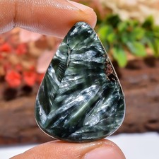 38 Ct 100% Natural Pear Seraphinite Designer Cabochon Loose Gemstone 35X24X5mm