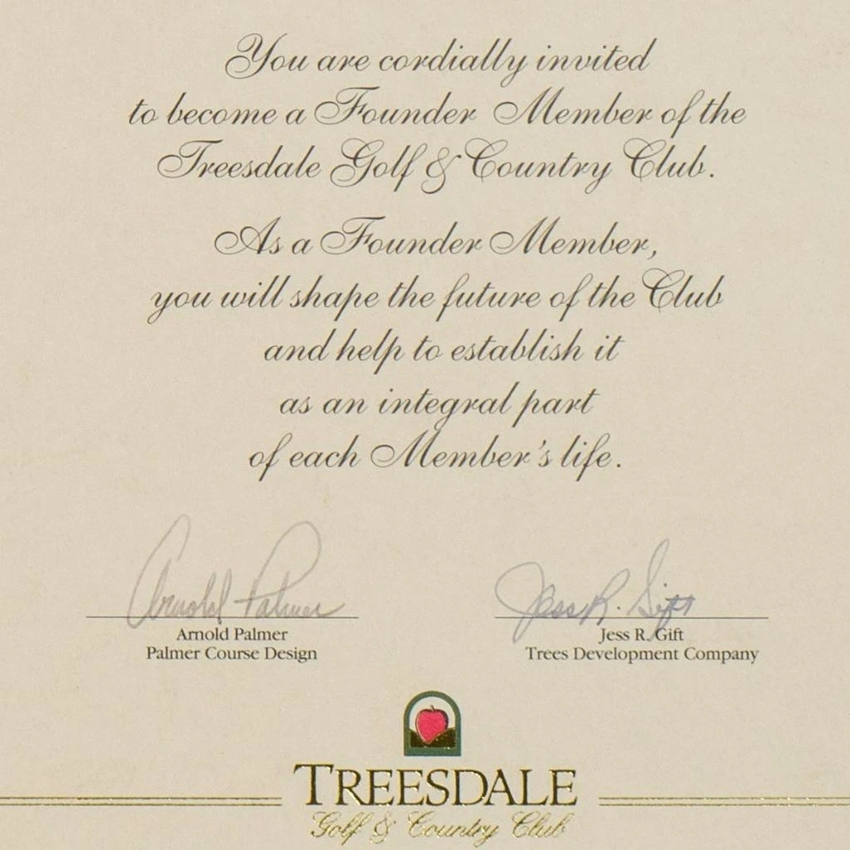 Arnold Palmer Autographed 1990's Golf Country Club Invitation Treesdale - Image 3 of 4