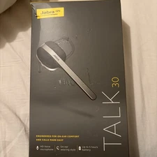 Unused Original Black Jabra Talk 30 Wireless Headset with Charger in Open Box