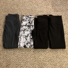 Lot of 4 Women's Ankle Leggings Black Gray Marble Print Regular Sz Medium