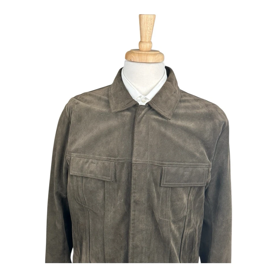 Chaqueta de camionero Vince marrón profundo de gamuza de becerro para hombre sin forro talla grande L como nueva Foto 2 de 4