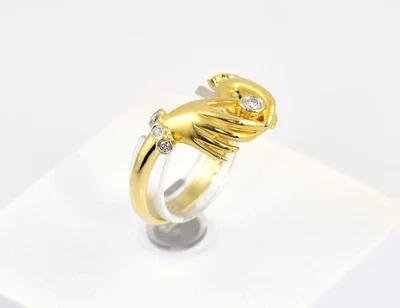 Diamant Ring mit zwei Händen 750/000 18 K Gelbgold 9 Brillanten zus. 0,12 ct - Bild 1 von 4