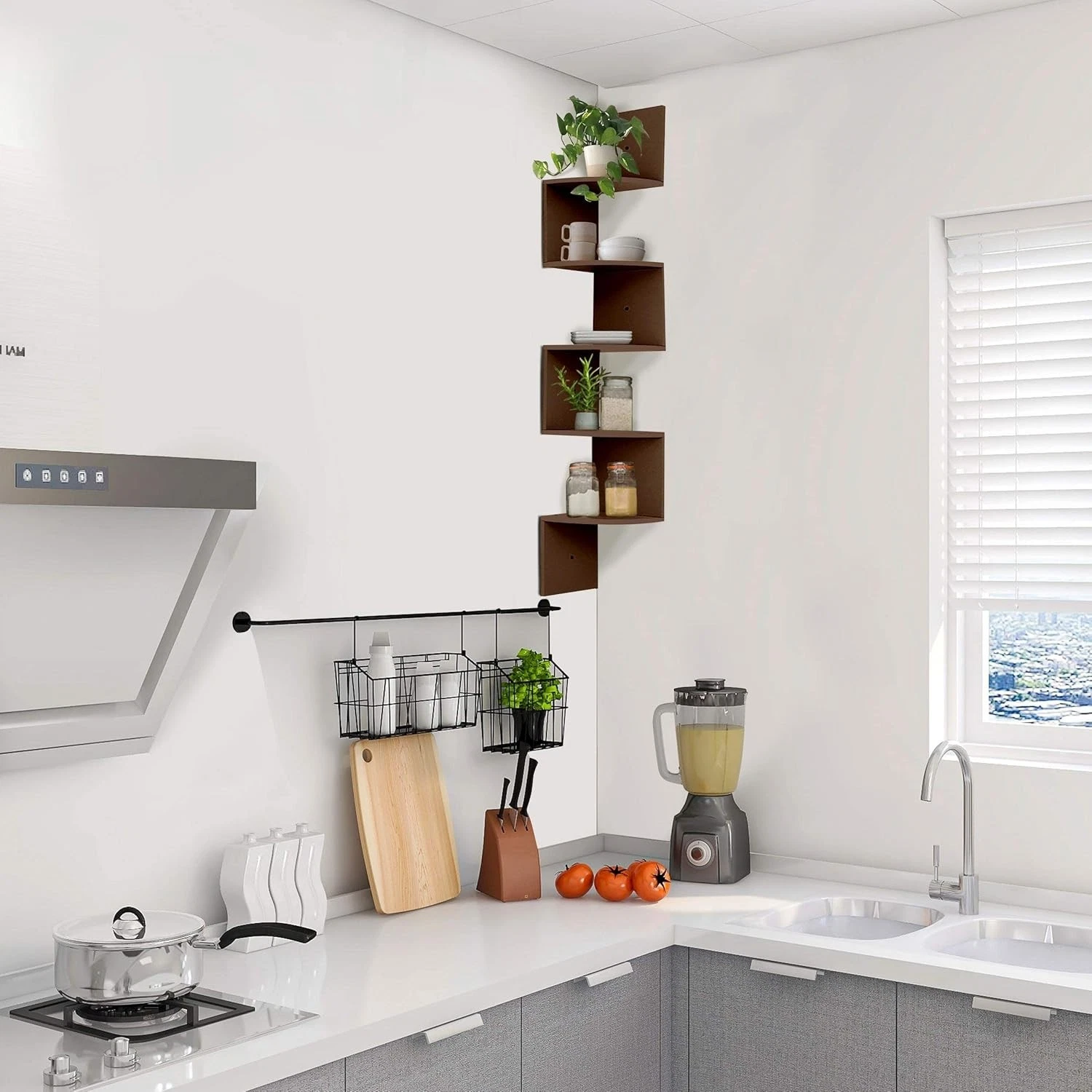 5 Tier Corner Shelf Wall Mount Zig Zag Storage Rack Shelves Floating Display New