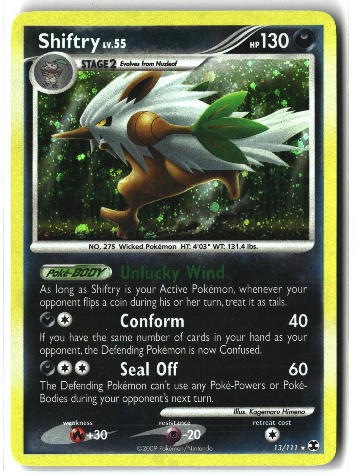 Shiftry ⭐️ 13/111 Holo Rare Rising Rivals 2009 Pokemon NM