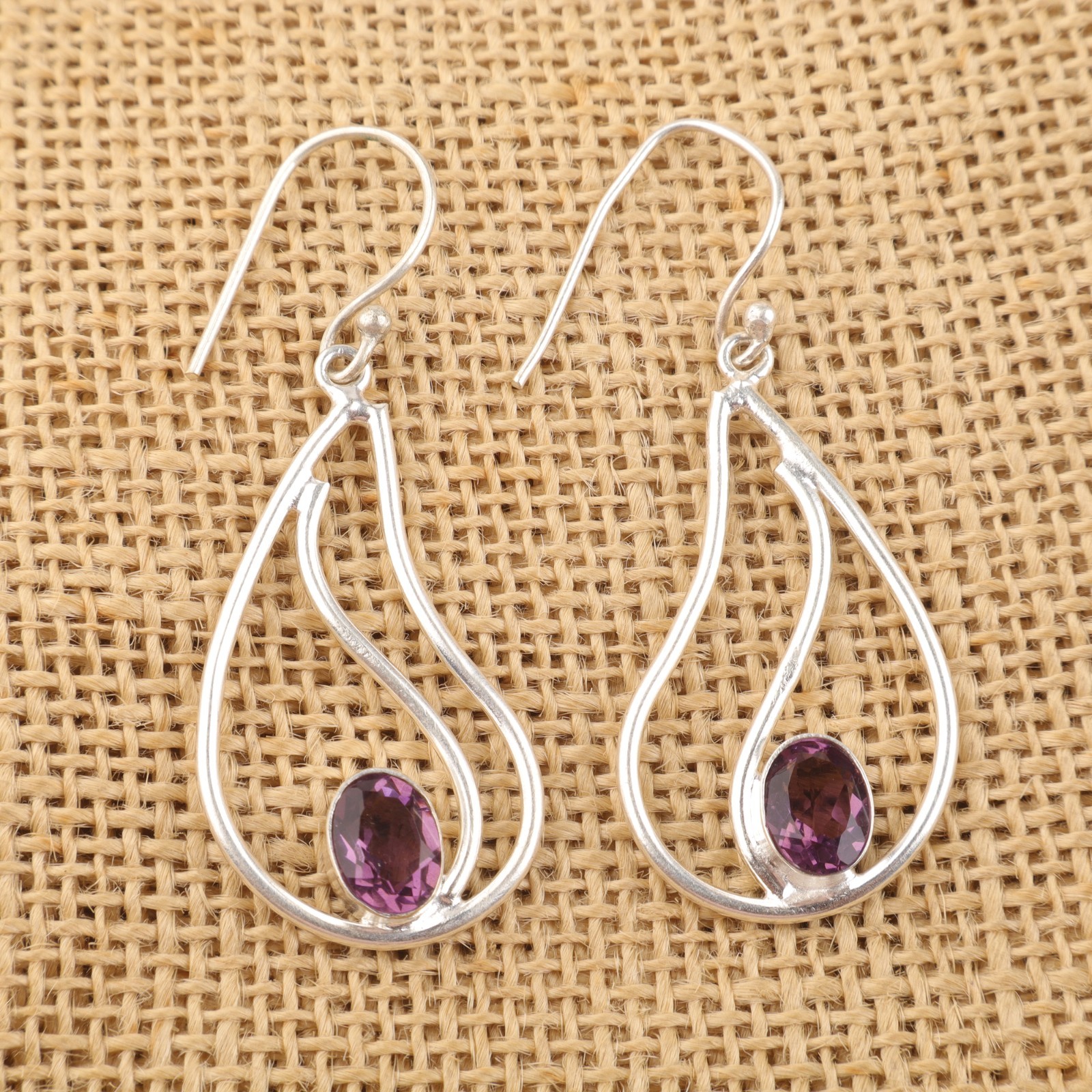 Natural Amethyst 925 Sterling Silver Birthday Boho Drop Dangle Earrings Jewelry
