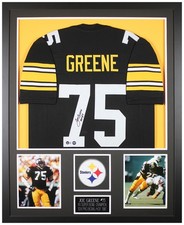 Joe Greene Autographed HOF 87 and Framed Black Pittsburgh Jersey Beckett COA